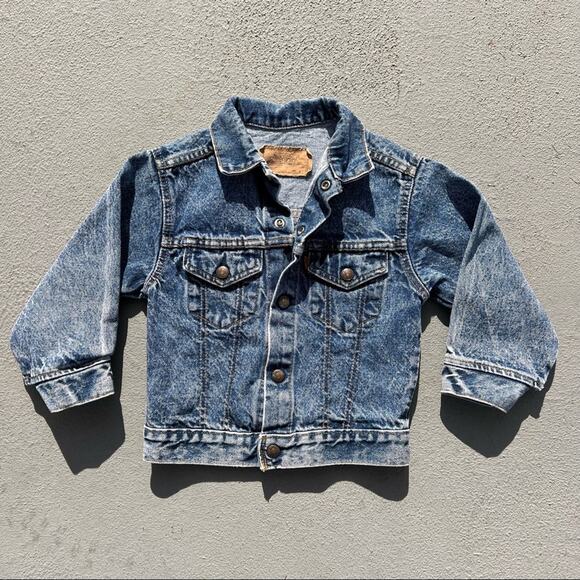 Vintage 80s Levis orange tab acid wash denim jean trucker jacket YOUTH 6 - Picture 1 of 7